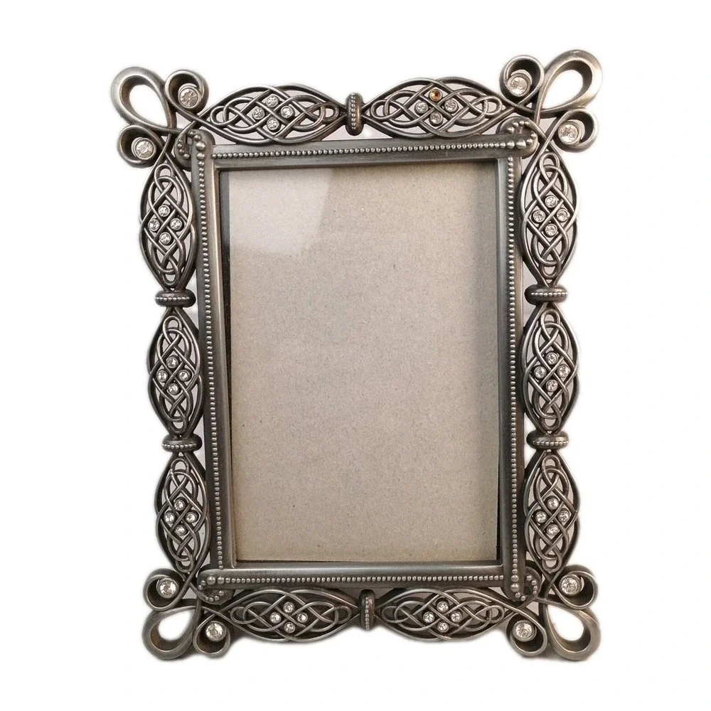Malden Jeweled Picture Frame 3.5X5 Pewter colored decorated frame with glass jwl